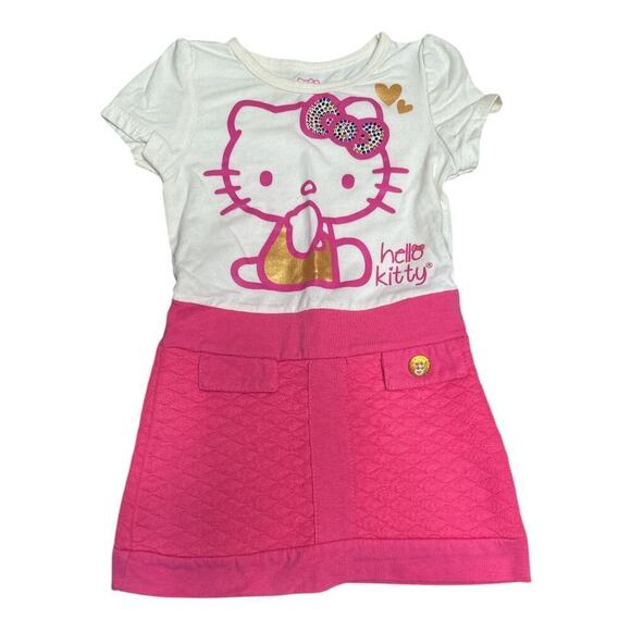 Hello Kitty Ivory Pink Quilted Short Sleeve Dress GIrls Size 2T - Picture 1 of 5